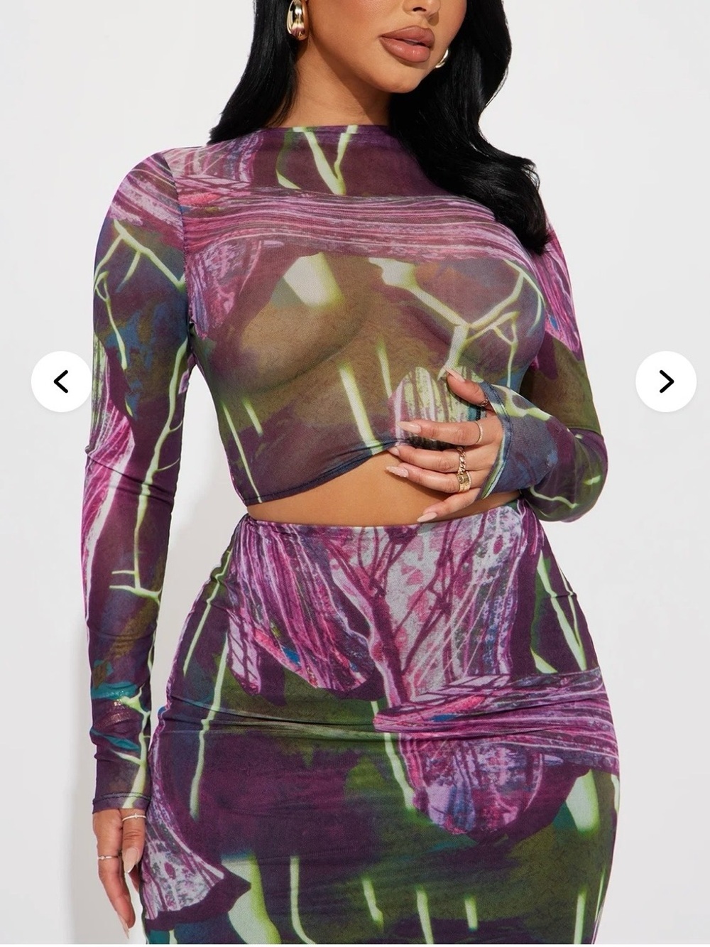 Fashion Nova Purple Multi Sheer Floral Maxi Skirt Set - Picture 4 of 5